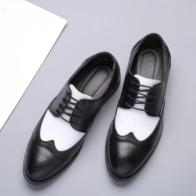 Men Wedding Leather Dress Shoes Black With White Formal Shoe