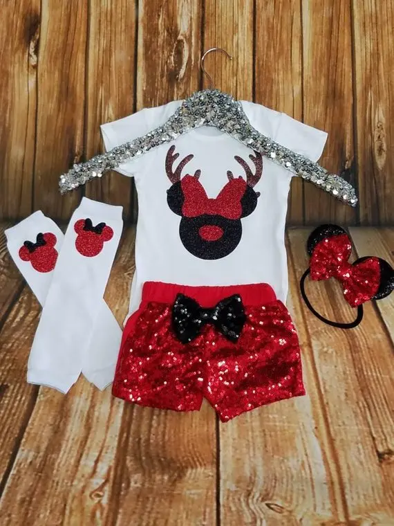 personalize name age minis mouse Christmas birthday bodysuit onepiece sparkle gold shorts Outfit Set baby shower party favors | Дом и сад