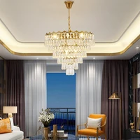 fashion modern ameican crystal chandelier led creative luxury dining hall lamp villa ceiling light living room lamp round
