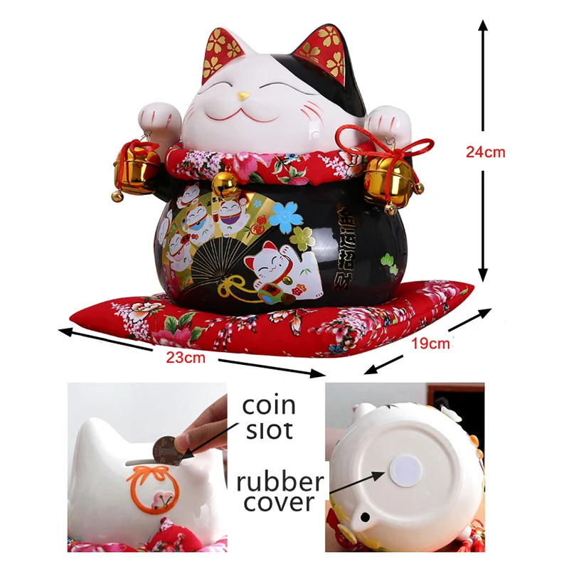 10 дюймов японская керамика Maneki Neko Lucky статуя кота фарфоровая черная удача кошка копилка фэншуй орнамент украшение дома