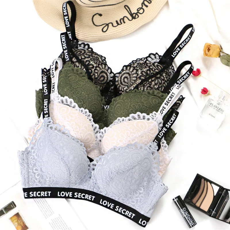 2 шт. бюстгальтеры с буквенным принтом глубоким v образным вырезом кружевные