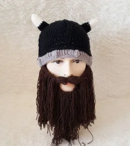 Коричневый Горячая Распродажа мужские варвары Vagabond Viking Beanie роговые шапки ручной работы зимние теплые подарки на день рождения крутые забавные Кляпы шапка на Хэллоуин - Цвет: Коричневый