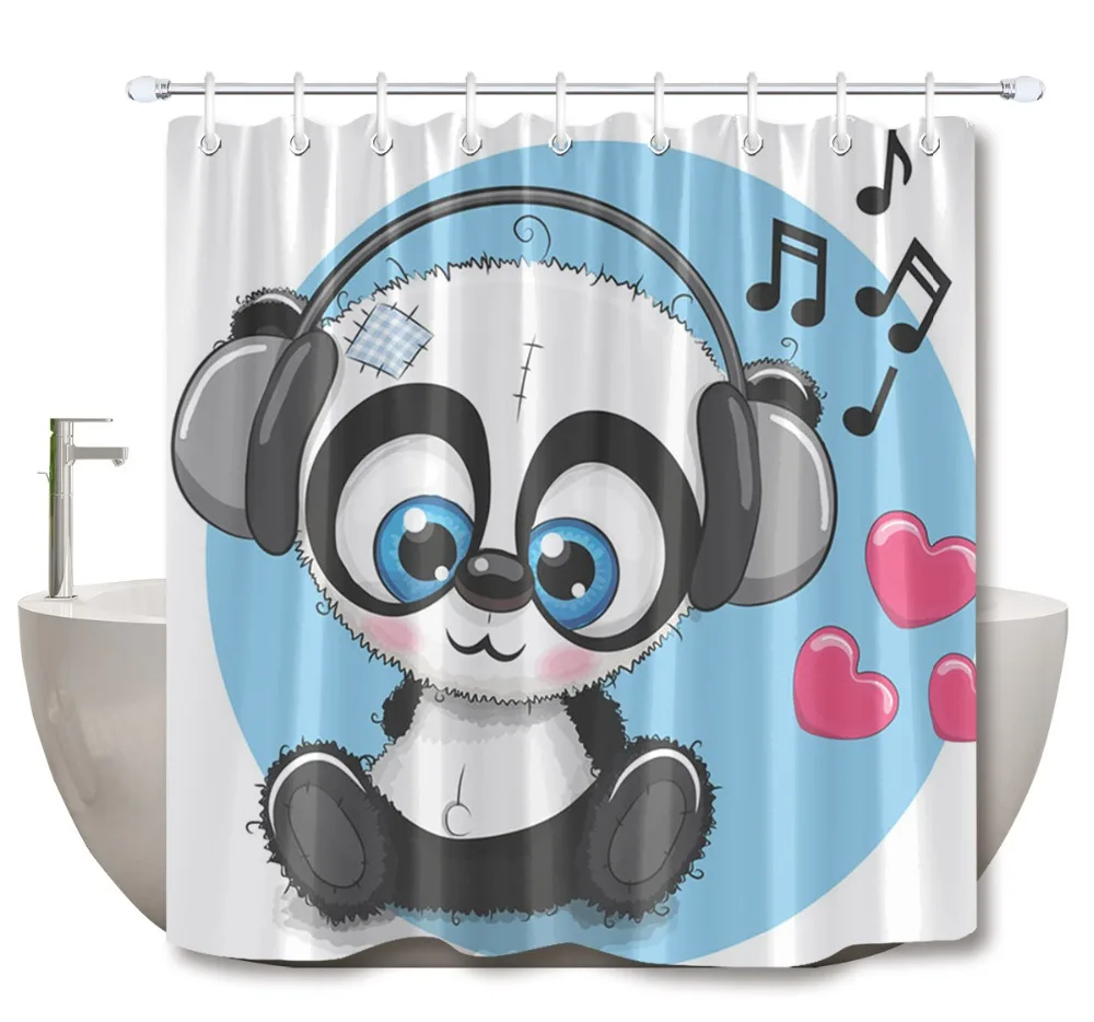 

Дети мультфильм милый медведь Примечания Душ шторы наушники музыка белый Забавный Водонепроницаемый Ванная комната полиэстер ткань для ва...