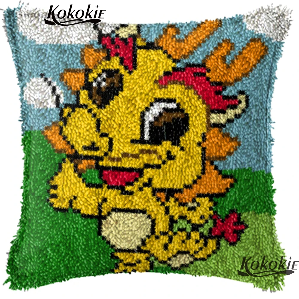 

3d carpet dragon cushion embroidery yarn handmade printed cross stitch kits handicraft needlework sets latch hook rug pillow