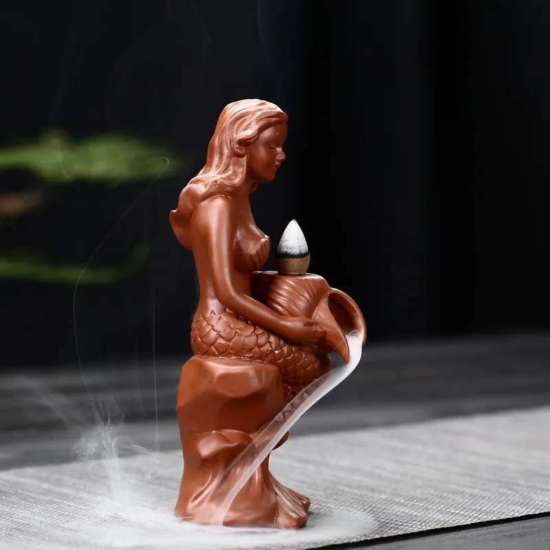 Горелка для благовоний русалка с фиолетовым песком декор гостиной керамическая
