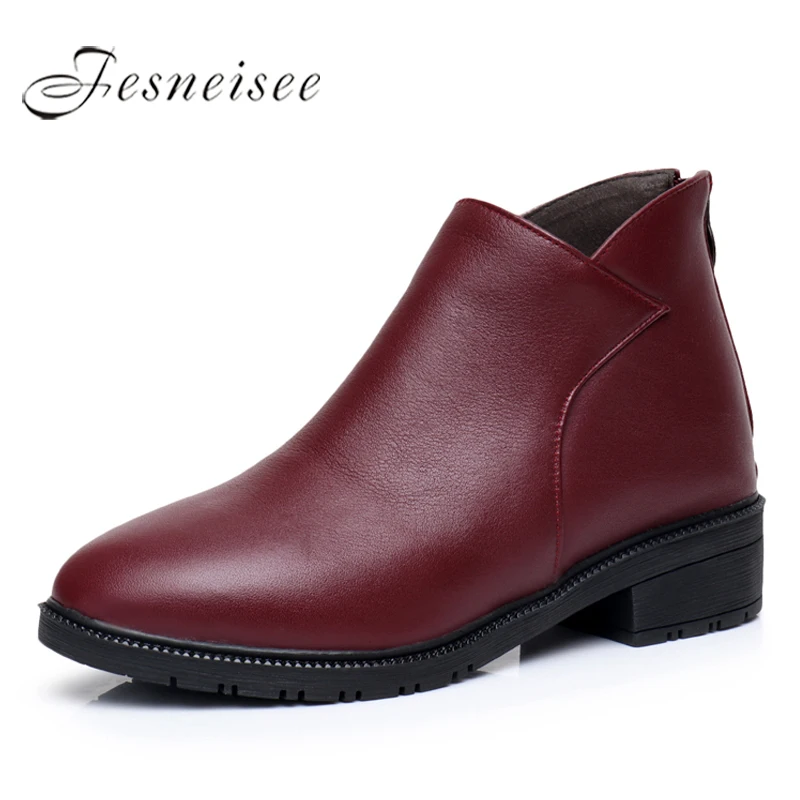 2019 Autumn Winter Women Shoes Genuine Leather Boots Square Heels Ankle Woman fashion Size 34-43 M3.5 | Обувь