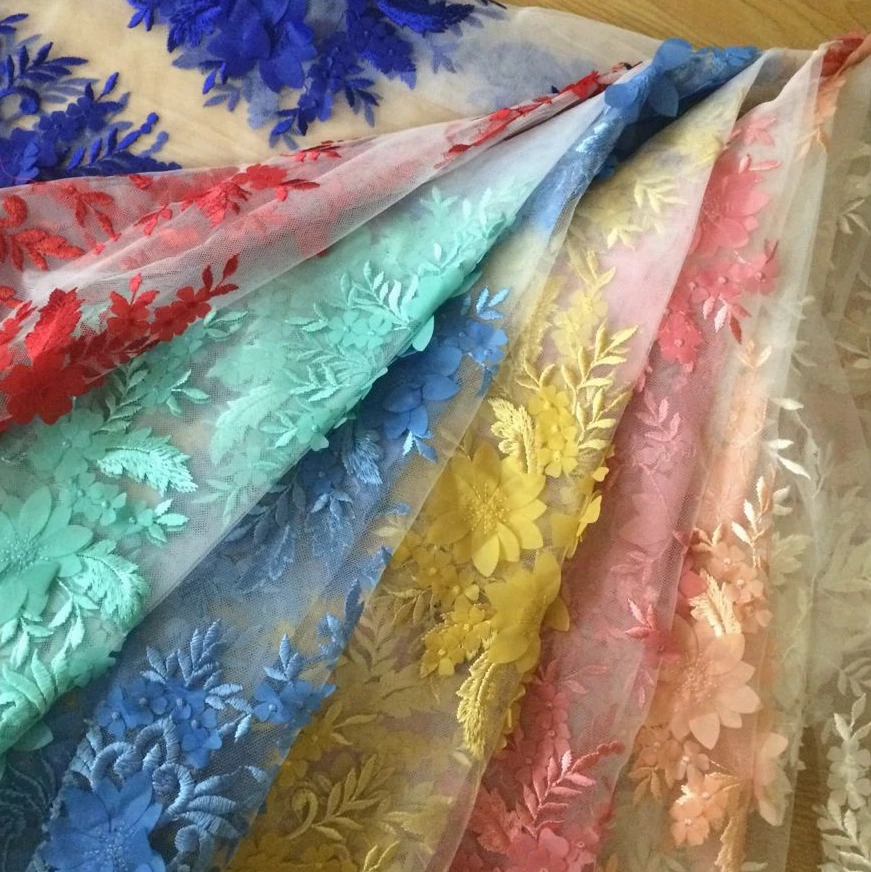 

free shipping 3D flowers fabric/classic laser cut French lace/bridal dress lace/haute couture lace for proms/gowns/accessories