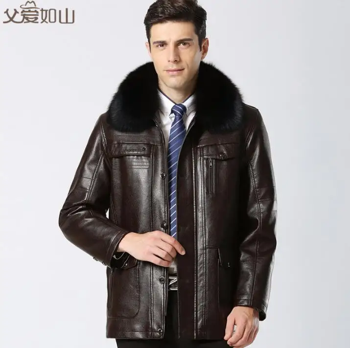 

winter thickening motorcycle leather jacket men jaqueta de couro masculino velvet large fur collar leather jackets mens