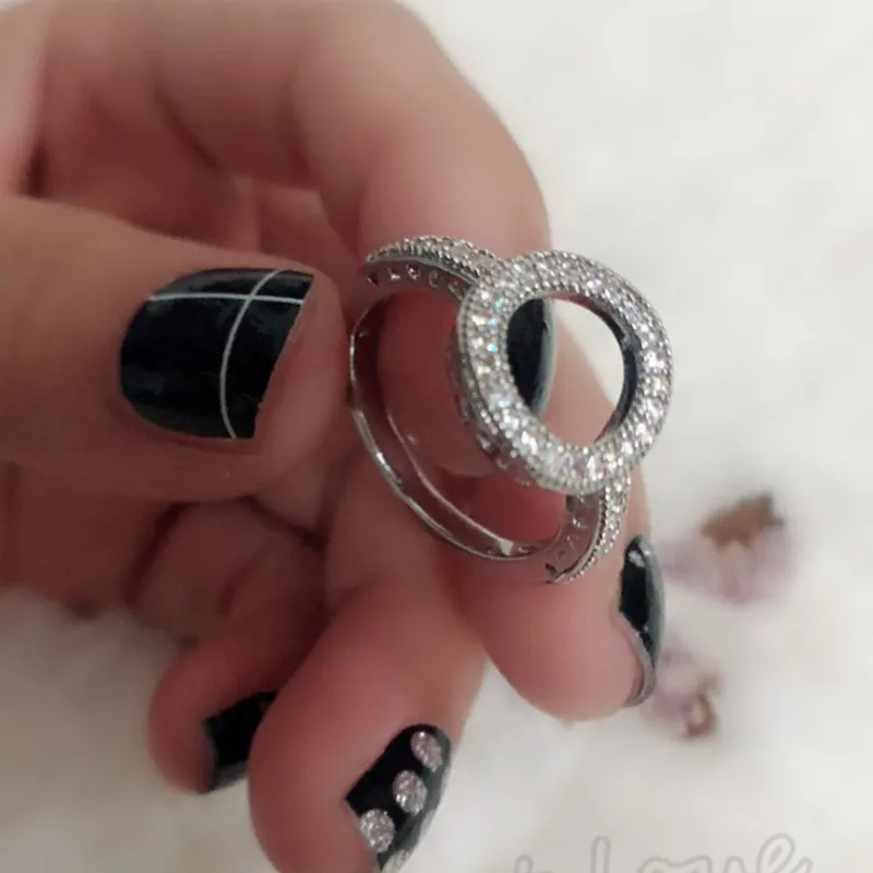 Женское прозрачное круглое кольцо INSTANT LOVE из 100% настоящего серебра Forever Black CZ