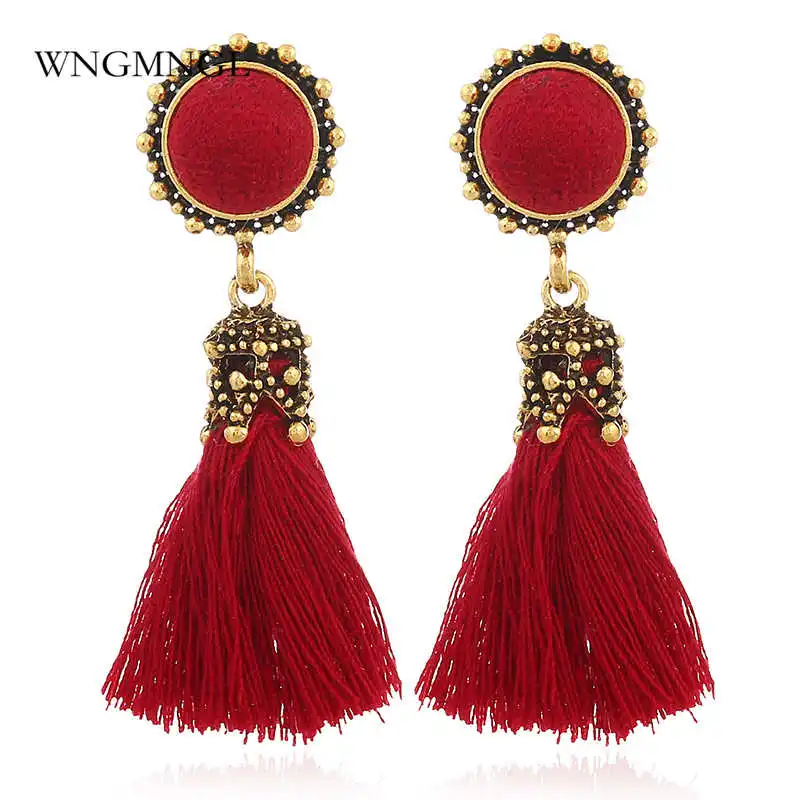 

WNGMNGL 2018 New Fashion Female Earrings Bohemia Tassel Earrings Vintage Red Black Fringe Dangle Drop Earrings For Women Jewelry