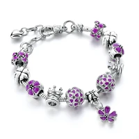 szelam purple crystal beads charm bracelets bangles silver flower bracelets for women femme diy jewelry sbr170017