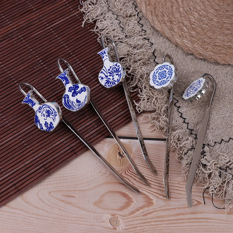 Vintage Porcelain Vase Bookmark For Books Blue And White Metal Bookmark School Stationery Items Creative Unique Gift