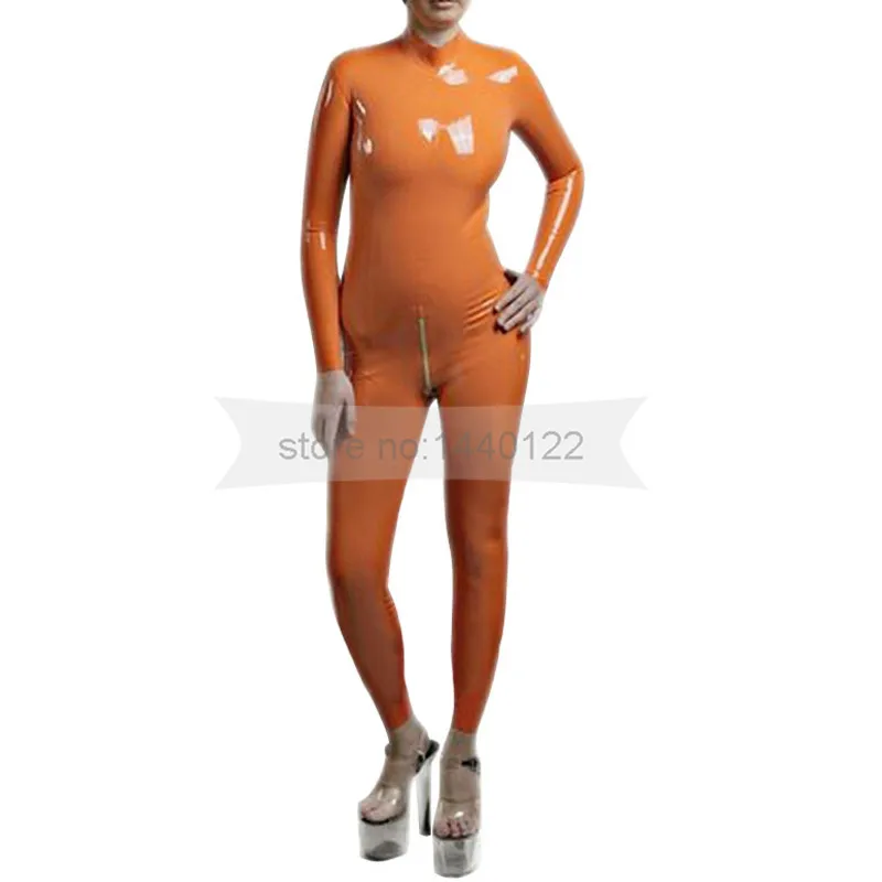 Оранжевый латексный комбинезон для женщин плюс-сайз с задней молнией BNLC235.