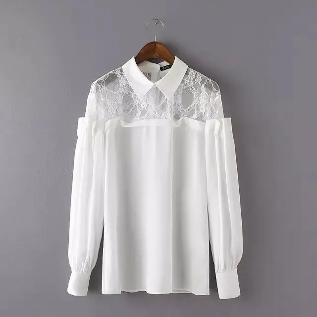Новая коллекция весна женщины шифон блузки Lattern рукава рубашки кружева шить