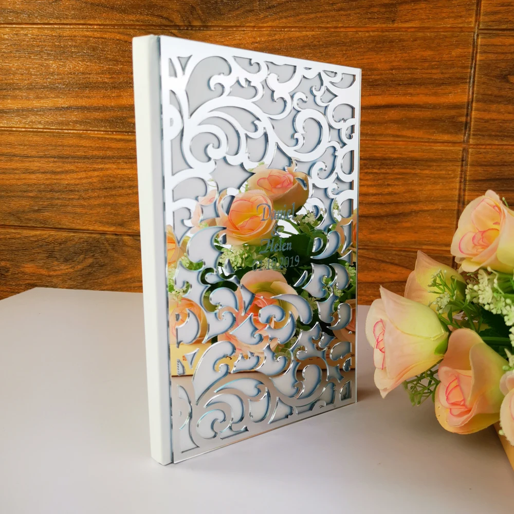 Custom Mr&Mrs Wedding Signature Guest Book White Blank Inner Page Personalized Mirror Books Guest Gifts Wedding Party Decor