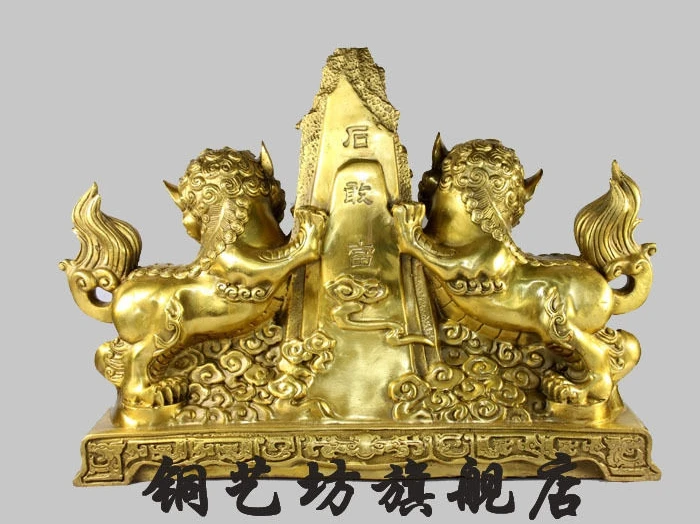16 &quotChinaFengshui Главная Дверь Guardion Лев Foo Фу Собака Бронзовая Статуя Пара|statue bronze|statue