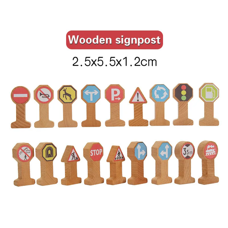 

Wooden Track Accessories Signpost Traffic Signs Kids Cognitive Toy Wooden Track Combination Scene Compatible Wooden Track Kids