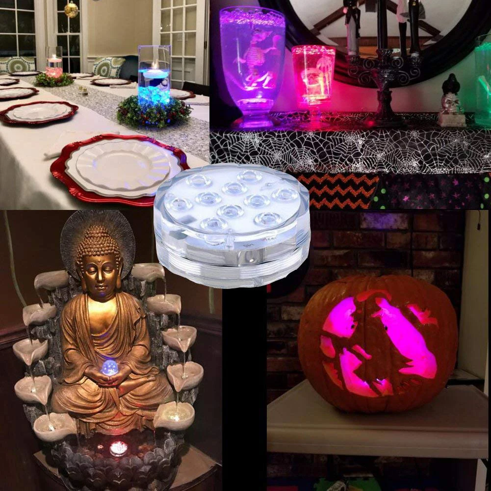 10 LED Remote Controlled RGB Submersible Light IP68 Battery Operated Underwater Night Lamp Vase Bowl Outdoor Garden Party Decor