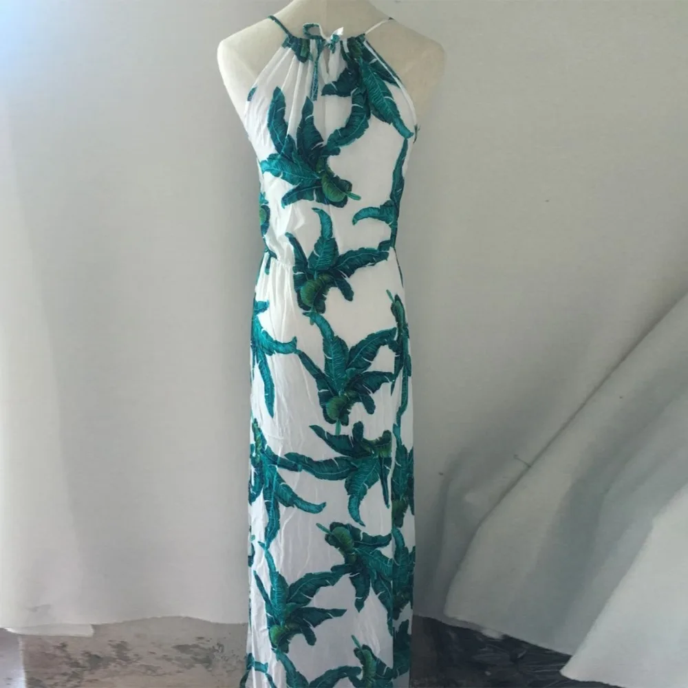 Женское винтажное платье с цветочным принтом длинное пляжное в пол без рукавов V