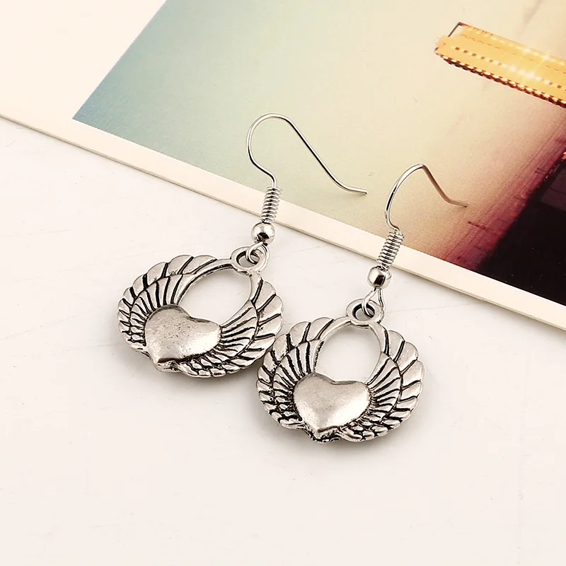 2017 винтажное Персиковое Сердечко с крыльями серьги в стиле бохо модные украшения