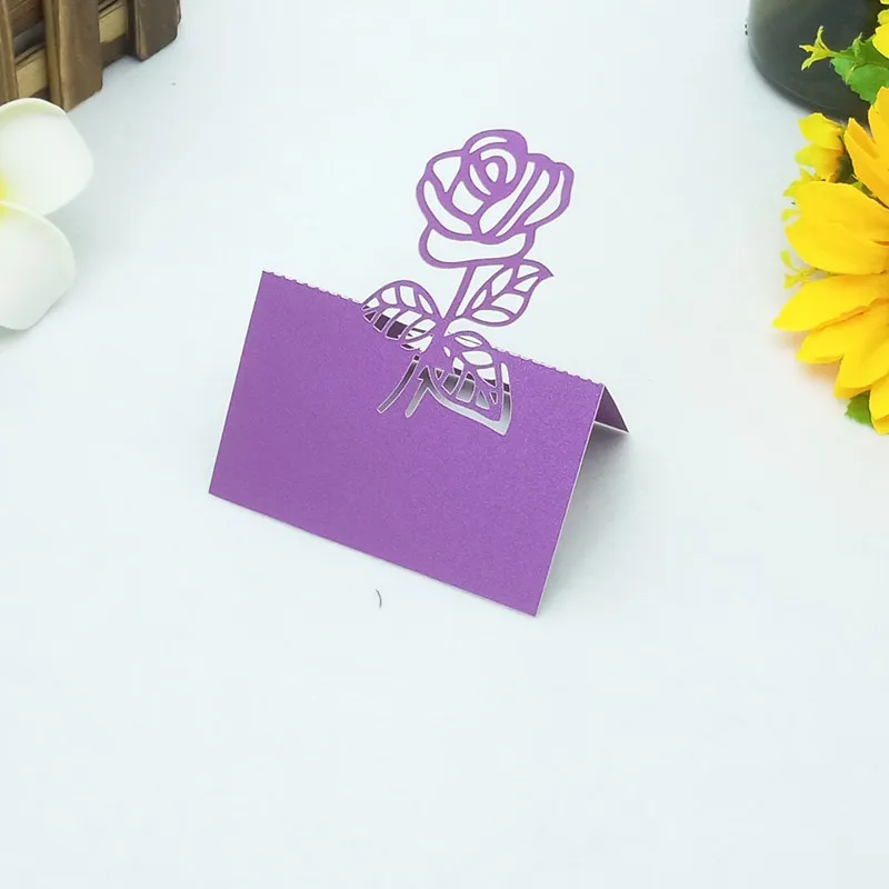 dark purple 100 шт. Для романтической свадьбы, вечеринки стол карточки с именем лазерная резка настольные карточки Свадебный декор свадебное праздничное украшение 6ZZ29 - Цвет: dark purple