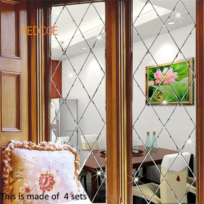 Creative 3D diamond mirror stereo stickers dining room TV backdrop ceiling decorative wall | Дом и сад