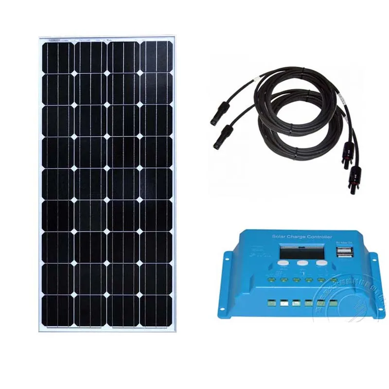 Солнечный комплект 12v 150w Контроллер заряда 12 v/24 v 10A LCD портативное зарядное
