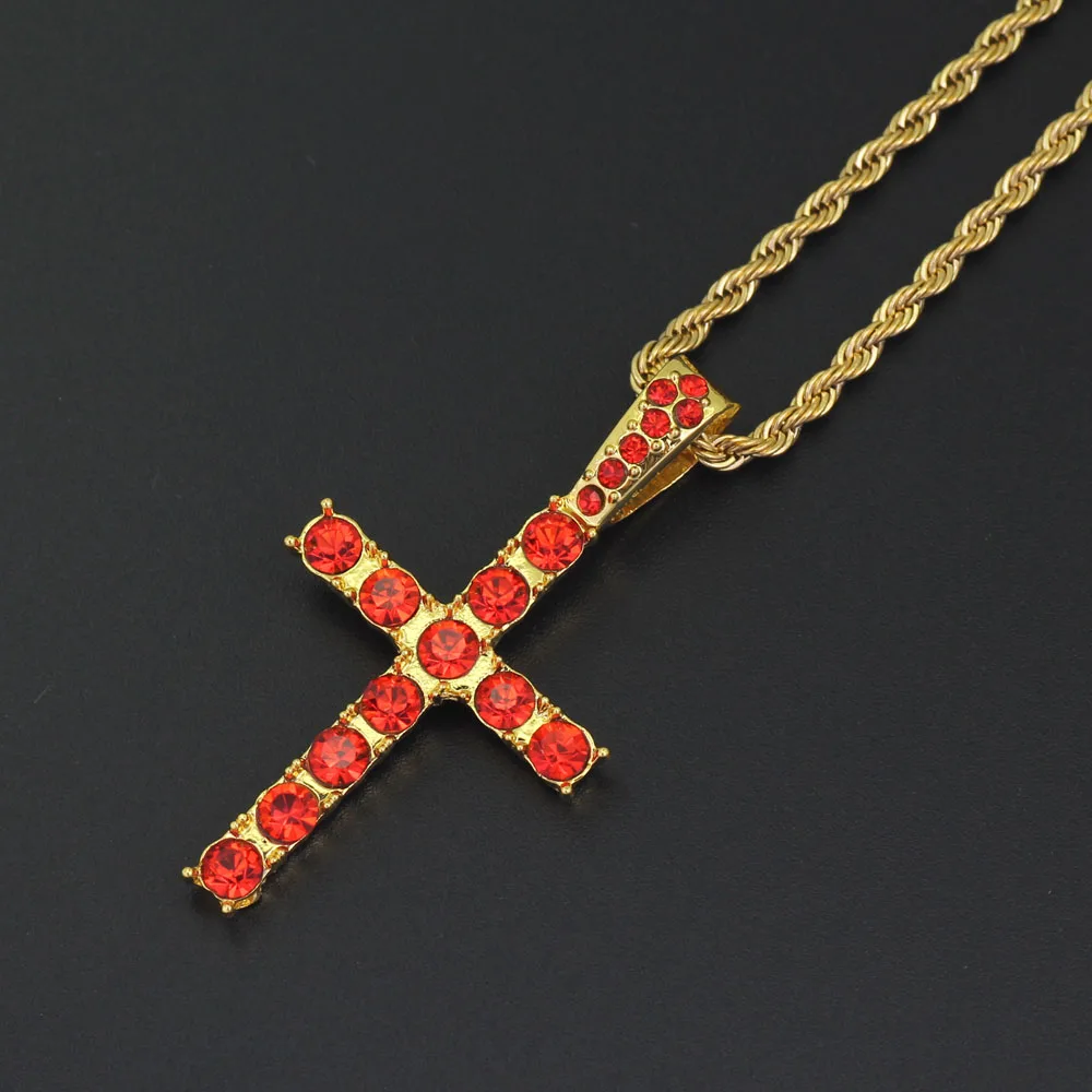 N698 gold red Распродажа 26 стилей хип-хоп крест Иисуса кулон ожерелье ювелирные изделия для мужчин ICED OUT BLING N07 - Окраска металла: N698 gold red