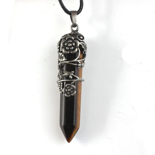 Tiger Eye Stone Крафт-бусины Популярные Посеребренные розовые с кварцевым тигровым глазом каменные листья цветок подвеска зеленая бирюза опаловые украшения - Окраска металла: Tiger Eye Stone