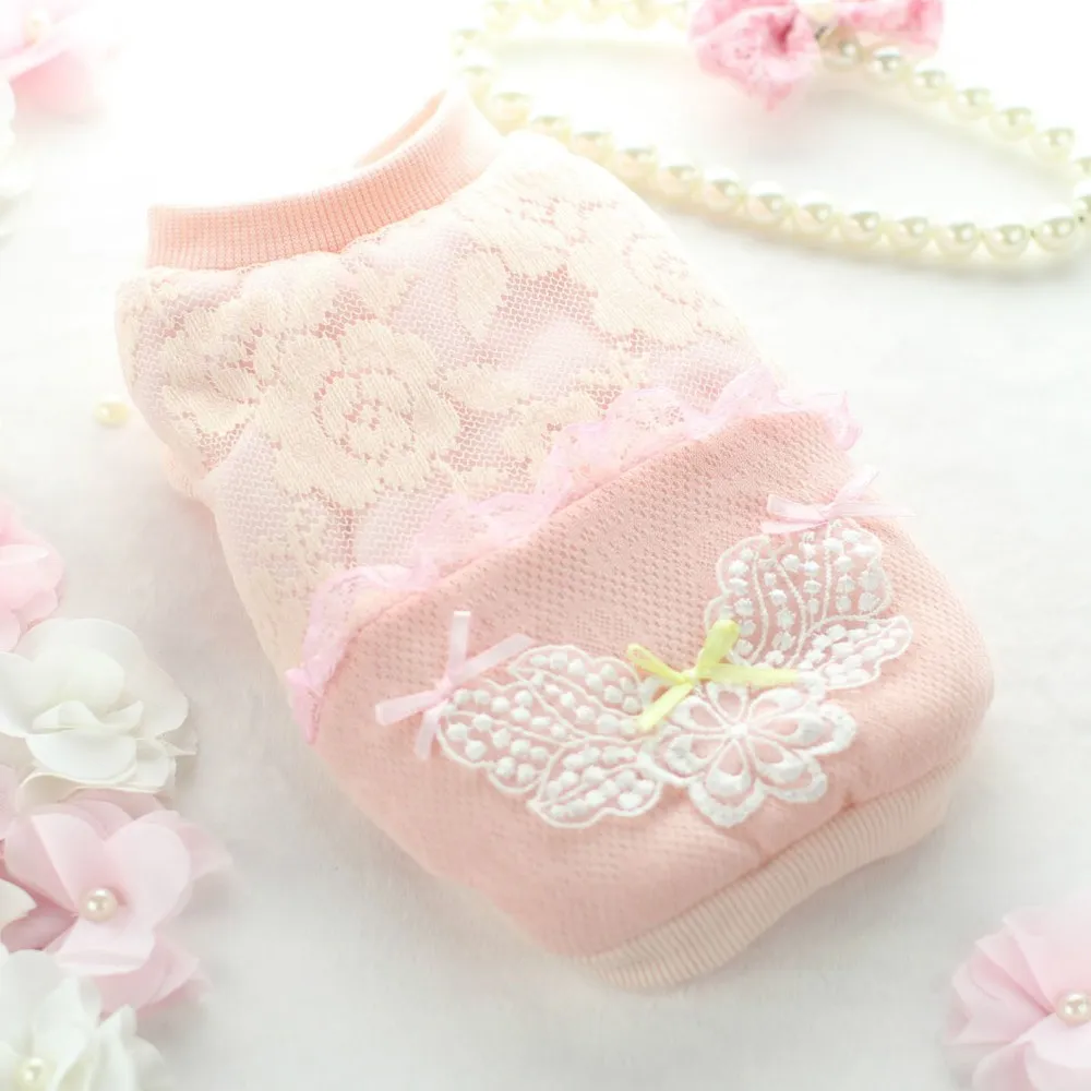 Осеннее пальто чихуахуа с кружевным цветком толстые пуховики одежда для собак