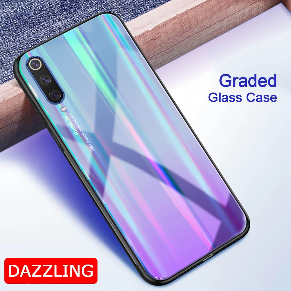 Laser Tempered Glass Case for Xiaomi Mi 8 9 Gradient Colorful Soft Silicone Anti-knock Cover For Redmi Note 7 | Мобильные телефоны