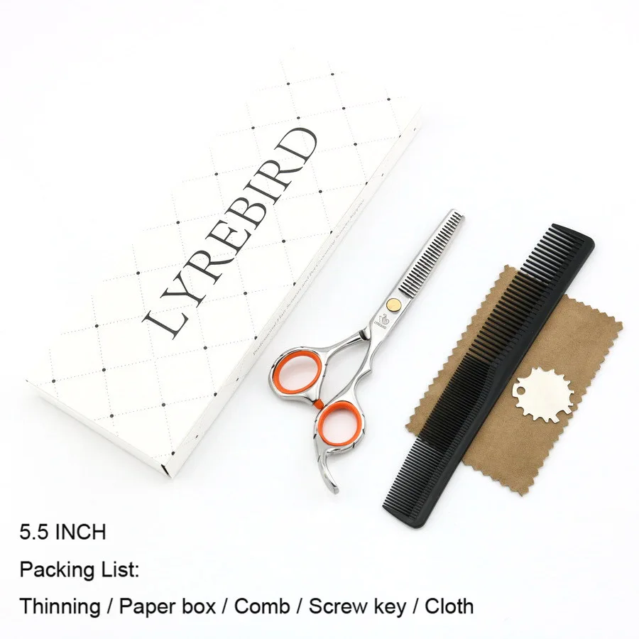 Thin 5.5 with box Парикмахерские ножницы 5,5 дюймов или 6 дюймов, парикмахерские ножницы с нескользящей ручкой, модный стиль, Lyrebird, новинка - Цвет: Thin 5.5 with box