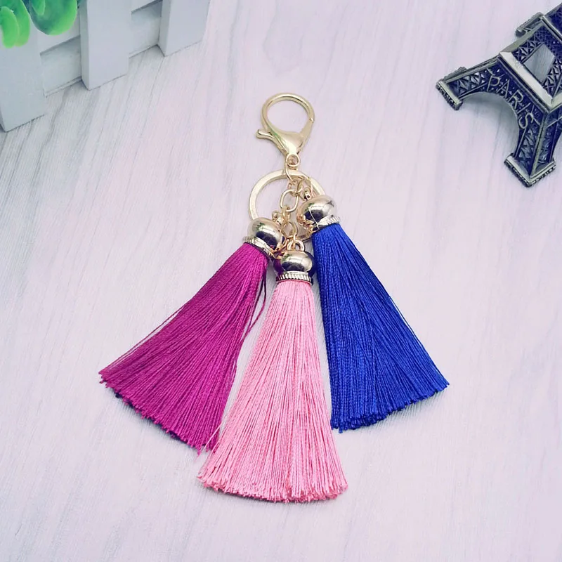 

New Colorful Tassel KeyChain bag Cute fringe Tassel Key Chain women - 3 Colors Silk Tassels Car Key ring gift jewelry #17025