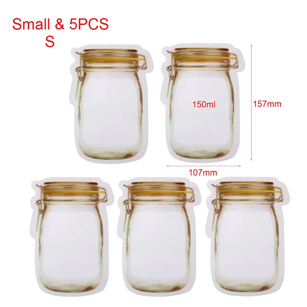 5 шт. Новая мода Mason Jar PE замок мешочки для хранения продуктов на молнии пакеты для еды закуска пластиковые запах доказательство многоразовые - Цвет: Yellow-Small