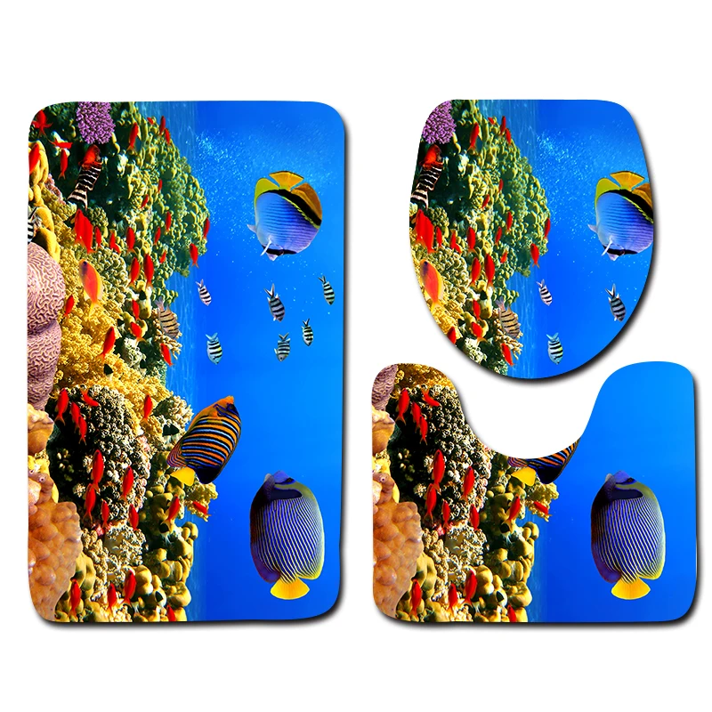 3d underwater world bathroom shower bath mat toilet lid cover bathroom carpet rugs home decoration dolphin bathroom mat set free global shipping
