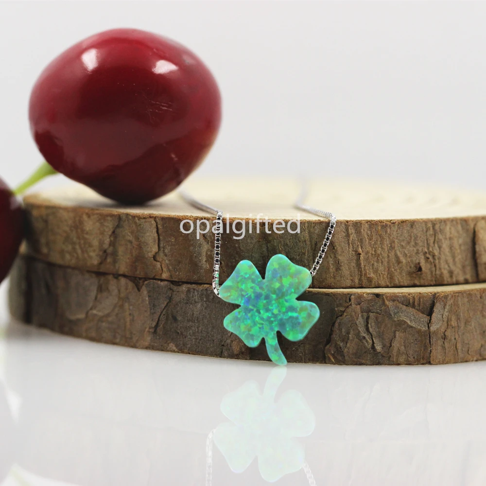1pc Free Shipping Synthetic 12*13mm Green Flower Clover Opal pendant for Dresses necklace Silver 925 Trendy Jewelry Cheap Price |