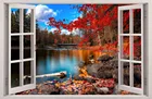 Бесплатная доставка, 3D-наклейки на окна, осенняя наклейка на озеро, Виниловая наклейка, Декор, фотообои, домашний декор, подарок