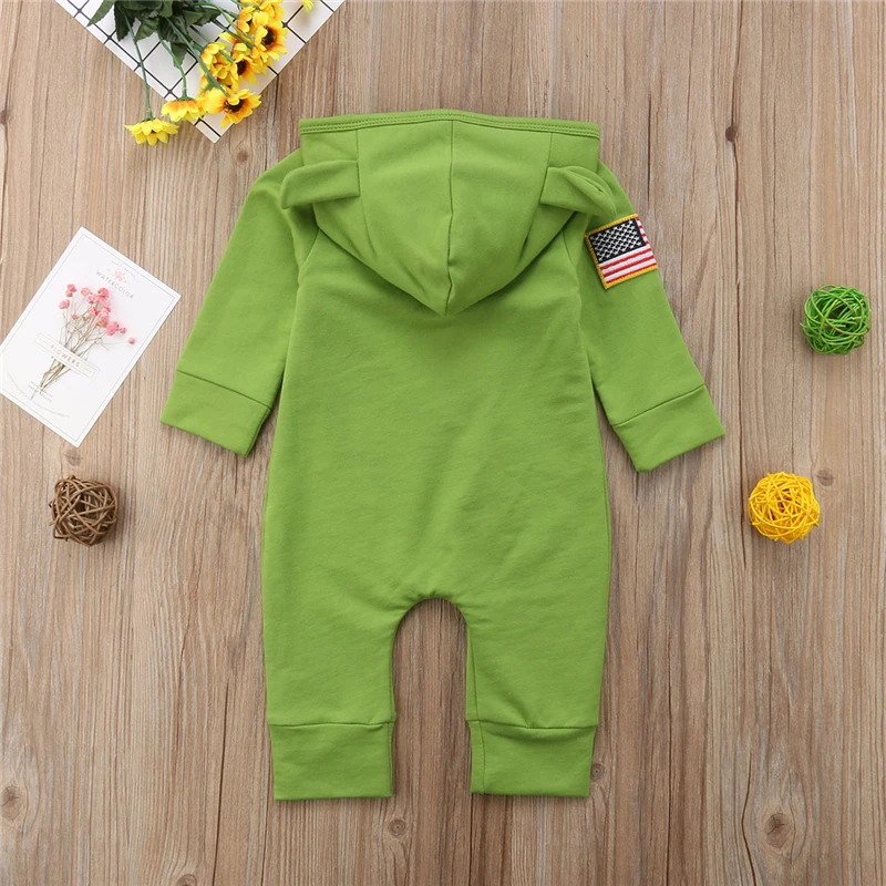 Newborn Baby Girl Boy US ARMY GREEN Romper Jumpsuit Hooded Overalls Sunsuit Toddler Kids Cotton Warm Zipper Rompers Clothes |