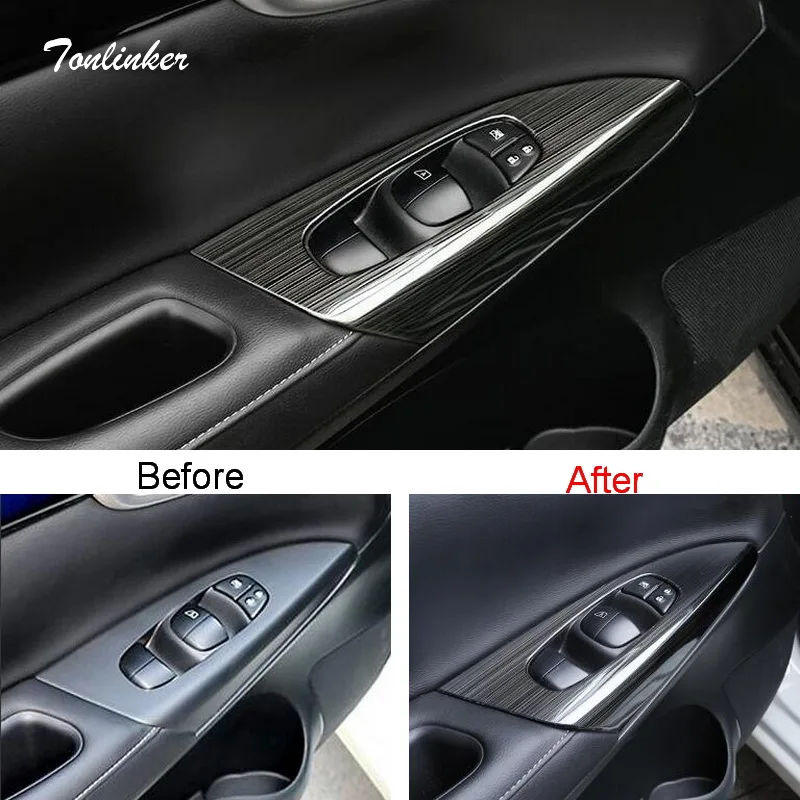 

Tonlinker Covers Stickers For Nissan SYLPHY 2012-18 Car Styling 4 PCS Stainless steel Door Windows Lift Button Cover Stickers