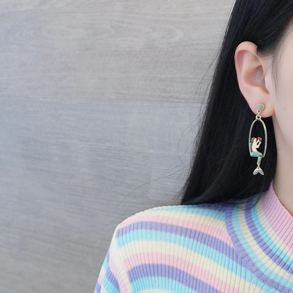Ins оригинальный дизайн корейский стиль модные серьги в форме русалки новинка
