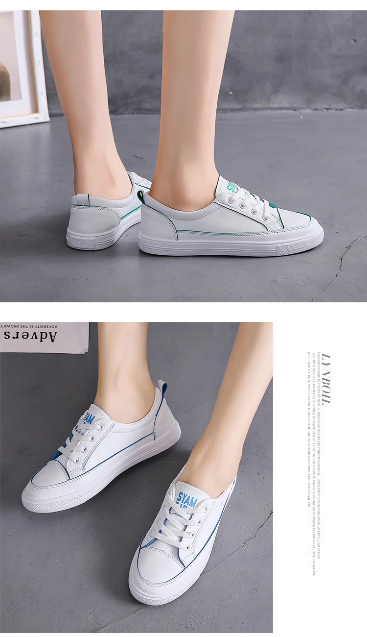 New Designer White Casual Sneakers Women Shoes PU Leather Canvas Sneakers Female Autumn Tenis chaussures femme Dropshipping