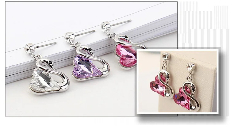 

ANNGILL Brincos Heart Crystal Drop Earrings For Women 100% Crystal From SWAROVSKI Bride Hanging Dangle Earrings Indian Jewelry