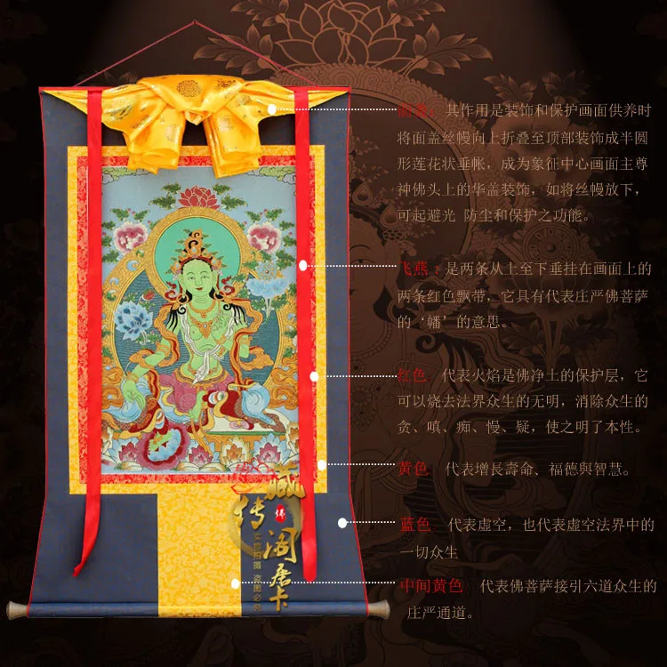 140 см большой Топ ручной работы шелк Thangka-Тибетский буддизм Тханг-га-эффективная защита Зеленый Tara Bodhisattva Тара Будда искусство