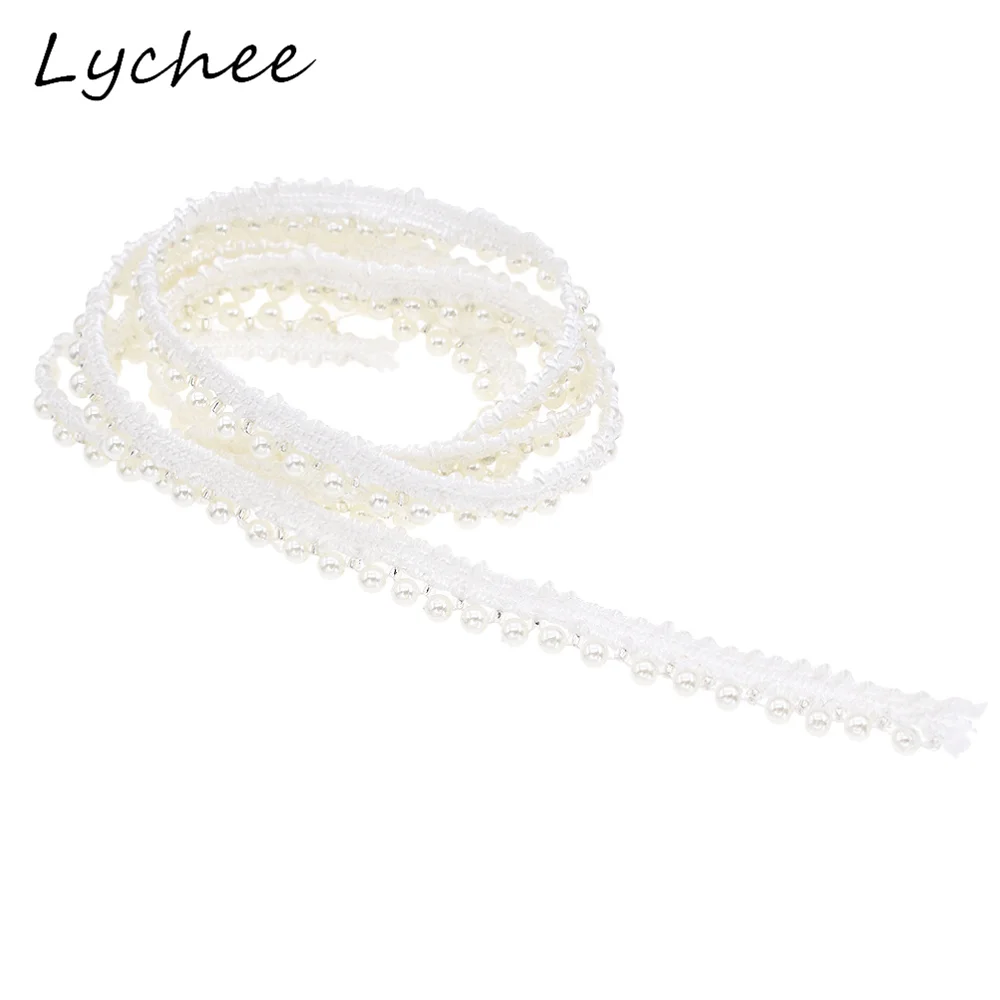 Lychee 1 ярд имитация жемчуга отделка из бисера Край ленты ткань для дамы свадебное