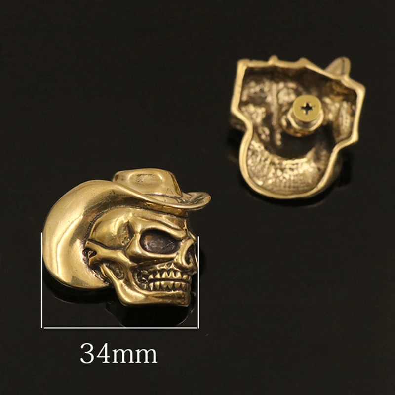 34mm Латунный рельефный череп огорченный значок-Подвеска Кошелек прикрученная Пряжка для бумажника поясная сумка джинсы чехол для телефона diy Аксессуары - Цвет: 34mm