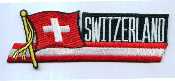 

Switzerland Flag Embroidery Patches Embroidered Garment Labels Heat Cut and Iron On Backing MOQ50pcs Custom as Client Design