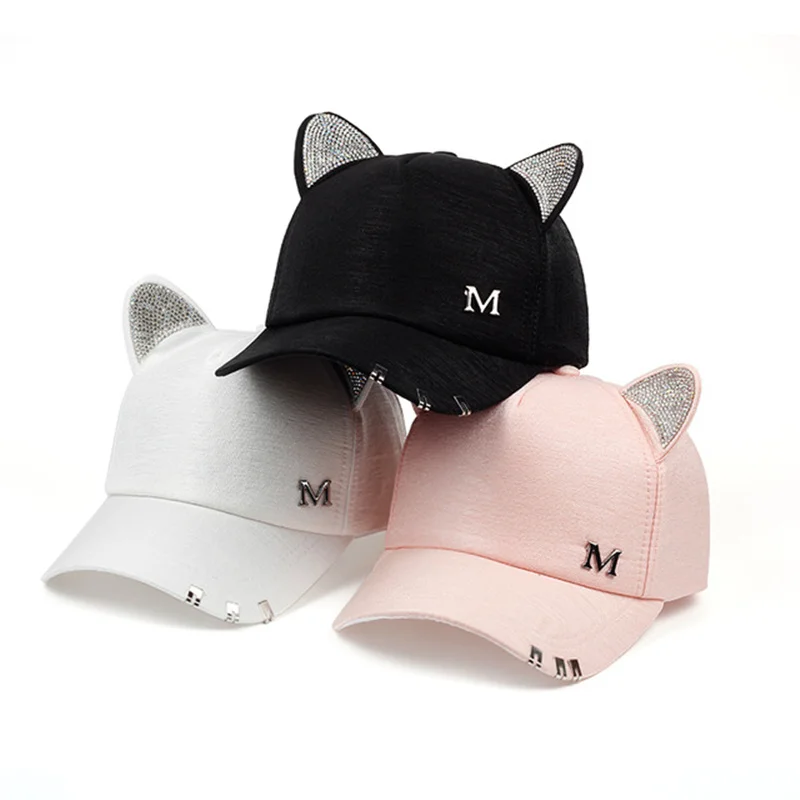 Новинка 2019 женская летняя Осенняя Кепка meow черная белая розовая с кошачьими