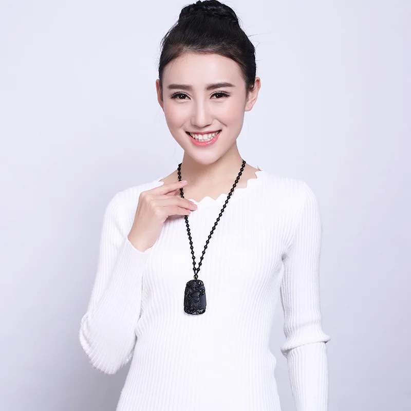 Ручной работы черный обсидиана резная книга амулет Гуандун подвеска на удачу