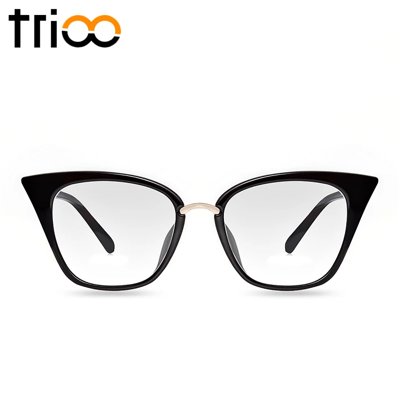 TRIOO новые черные очки кошачий глаз женские с прозрачными линзами модные