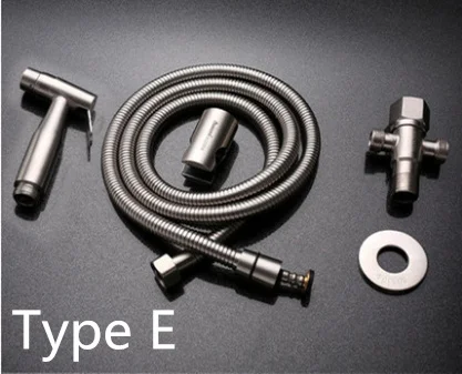 Type E 304 Ручной Биде из нержавеющей стали, набор для душа, очиститель для туалета, портативное биде, 2 режима распыления воды, душевая головка - Цвет: Type E
